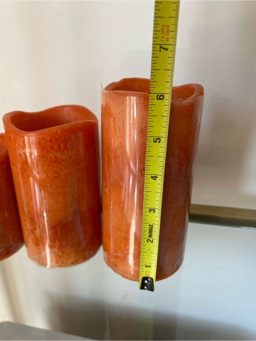 Set of 3 orange pillar LED wax candles